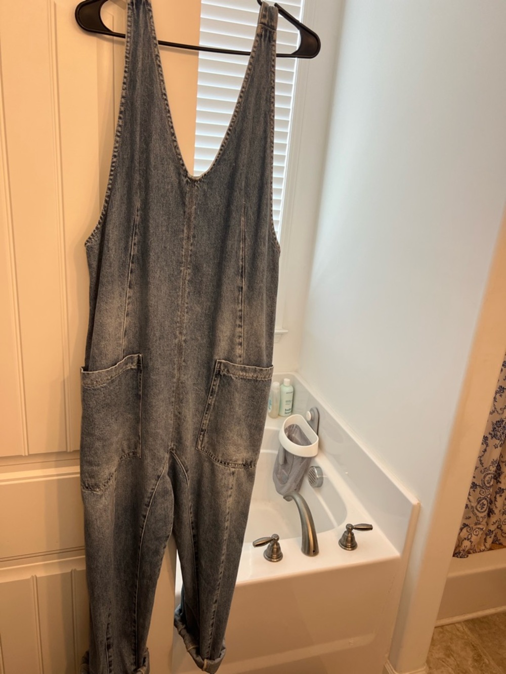 Free People Washed Gray Denim Jumpsuit